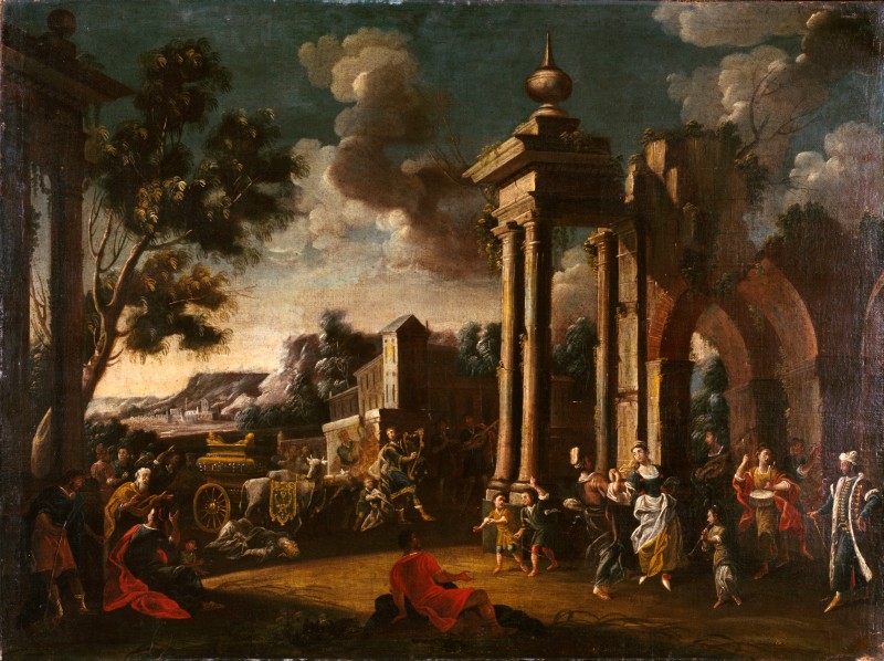 Δαβίδ παίζοντας τη άρπα του μπροστά από την Κιβωτό Κιβωτό της Διαθήκης. 