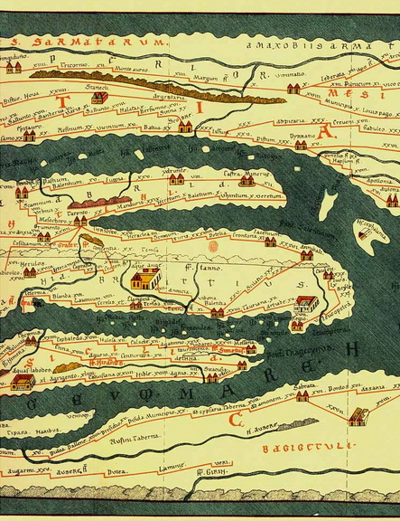 Χάρτης που απεικονίζει το δίκτυο δρόμων της ρωμαϊκής αυτοκρατορίας.