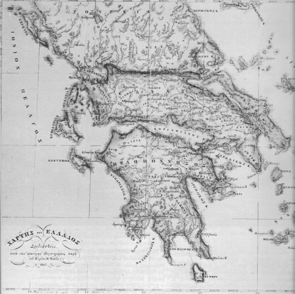 Χάρτης της Ελλάδας. Σχεδιαστής Μ. Ουαίς (1837).