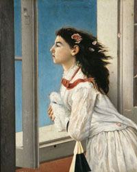 Γεώργιος Άβλιχος, «Κοπέλα στο παράθυρο» (1877). Λάδι σε μουσαμά, 63,5x50,2εκ. [πηγή: Εθνική Πινακοθήκη]