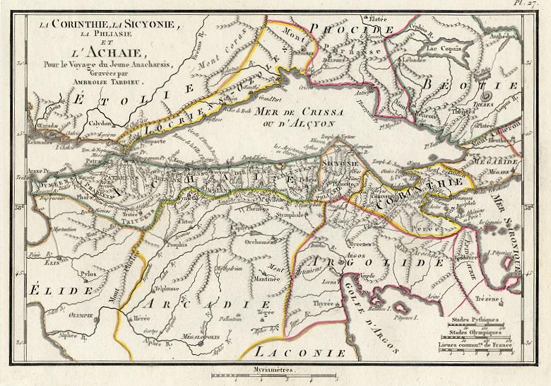 Χάρτης από τις περιοχές της σύγχρονης Αχαίας και Κορινθίας. Σχεδιάστηκε από τον ίδιο Γάλλο περιηγητή το 1825.
