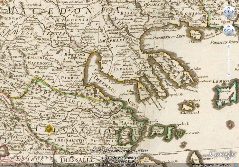 Τμήμα από χάρτη του Γάλλου χαρτογράφου Guillaume de Lisle. Εκδόθηκε το 1708, με τον τίτλο «Νέος Χάρτης της Αρχαίας Ελλάδας»