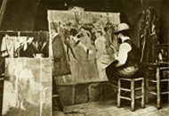 Ο Ανρί ντε Τουλούζ Λωτρέκ ζωγραφίζοντας τον πίνακά του Moulin Rouge (1890, φωτογραφία)